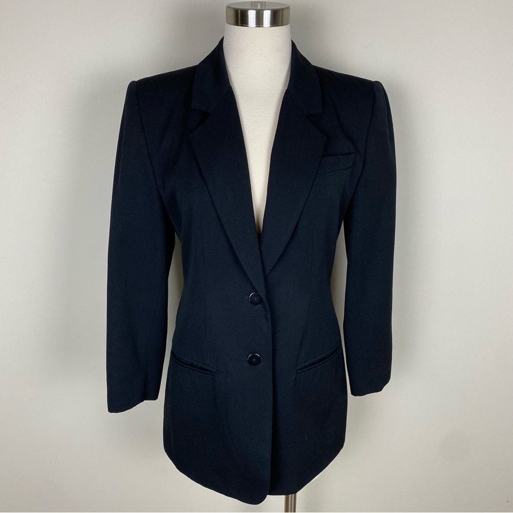 Lands' End Women's Black Blazer Jacket Wool‎ Size 6 Petite Lined Notched Collar